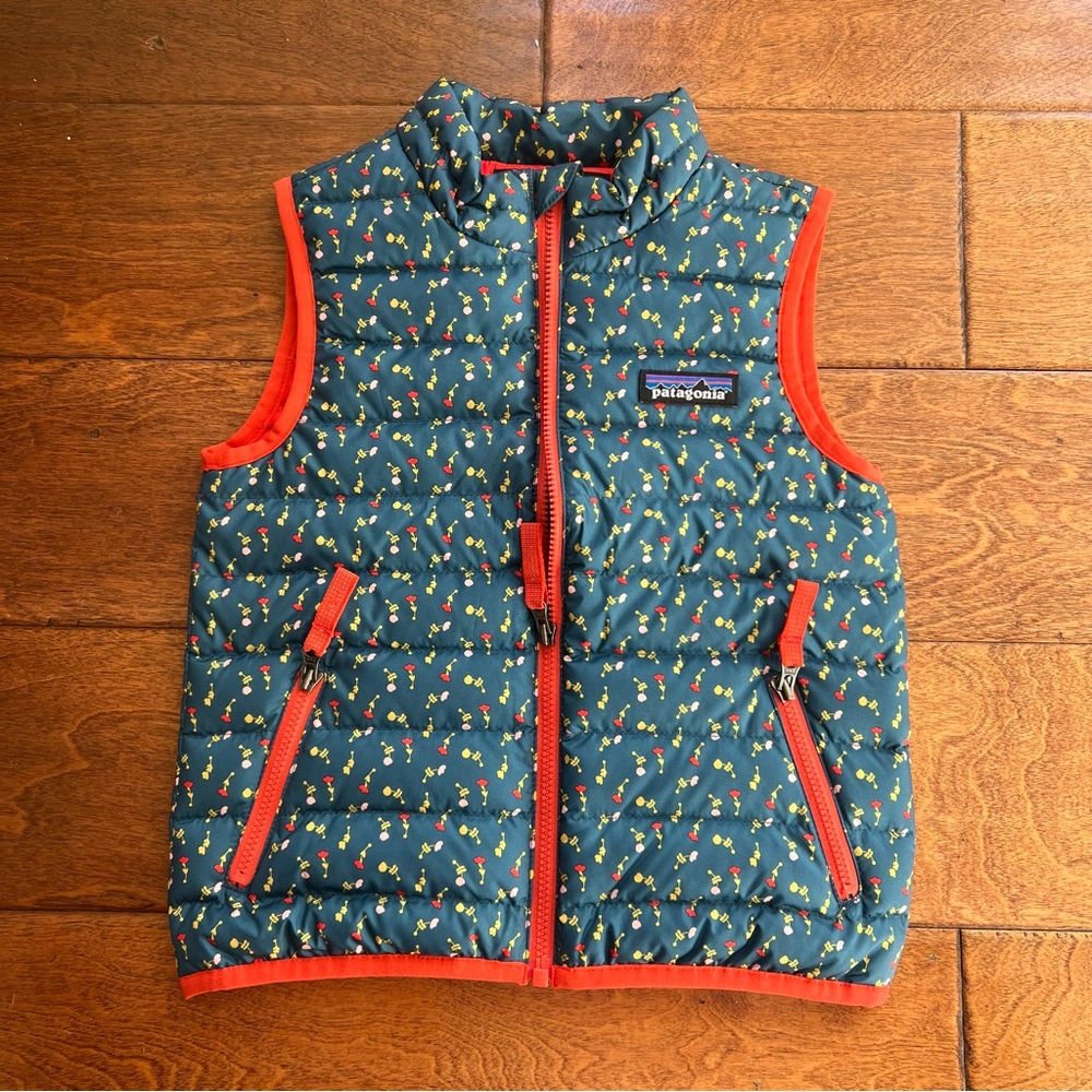 Patagonia Red Puffer Vest with Floral Lining